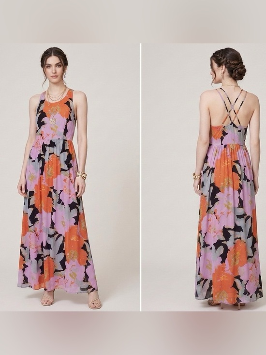 LOFT Dresses & Skirts - LOFT Full Bloom Cross-Back Floral Maxi Boho Dress Purple Orange Watercolor 10